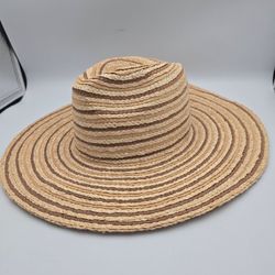 Women's Universal ThreadGoodsCo. WideBrim Tan BrownStripedSunHat