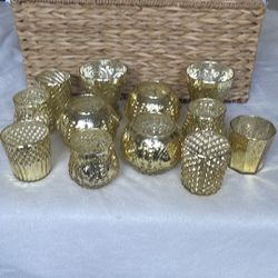  12 Gold Luna Bazaar Mercury Glass  Candle Holders Vases Wedding 