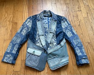 Desigual by Christian Lacroix Vintage Deconstructed Denim Patchwork Blazer Sz 38