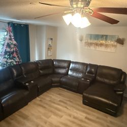 3 Piece Brown Leather Sofa Set (Reclines)