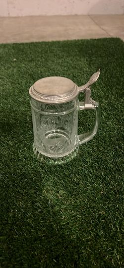 German Etched Glass Beer Stein with Pewter Lid – Made in Germany