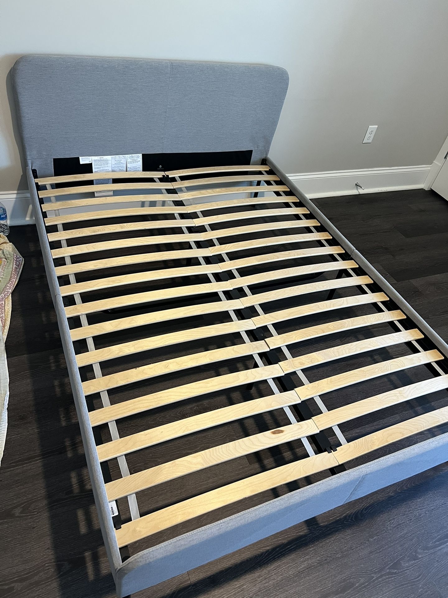 Bed Frame Twin Size Grey Fabric