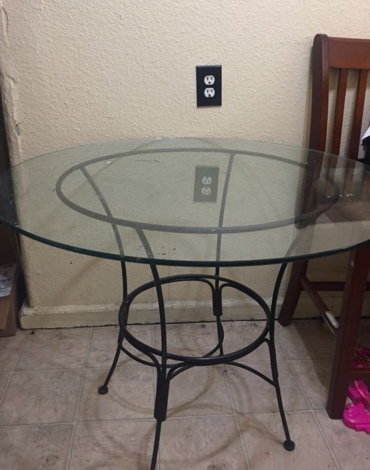 Glass kitchen table with metal frame
