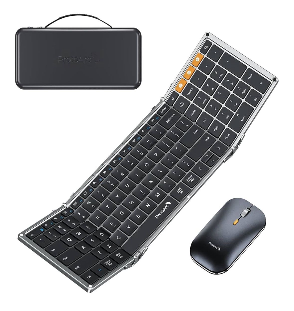 ProtoArc Foldable Keyboard and Mouse, XKM01 True Full-Size Folding Keyboard Mouse Combo for Business and Travel, 2.4G+Dual Bluetooth Portable Mouse Ke