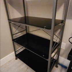 Metal Black Glass Shelf Bookcase Storage Cabinet