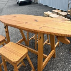 Wooden Surfboard Table W/ 4 Stools 