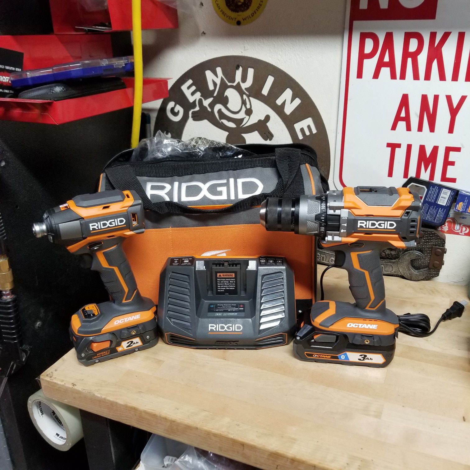 Brand New Ridgid 18v Cordless Brushless Octane Impact and Hammer Drill with 2 batteries and charger