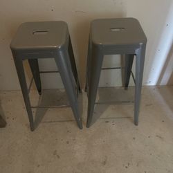 2 Light Gray Metal Bar Stools