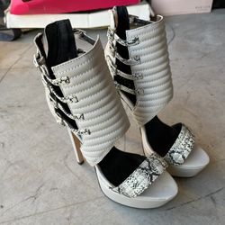 Stylish Cream and Black Women's Heels