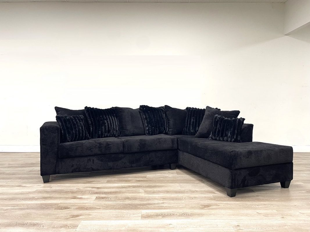 Black L Shape Section Sofa With Cushions