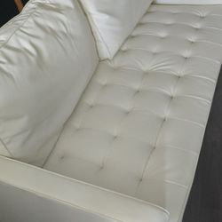 70" White Cream Faux Leather Sofa/Couch