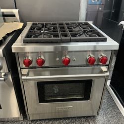 Wolf Stainless Steel 30” Wide Gas Range 4 Burner 