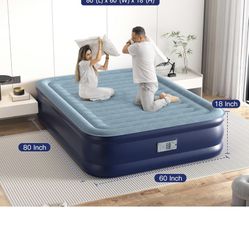 Queen Bed Air Mattress 18” with Built in Pump, 3 Mins Fast Inflation Auto Stop Luxury Blow Up Mattress Comfort Air Bed, Colchones Inflables