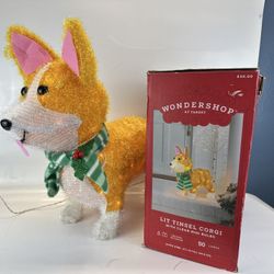 Christmas 21" Lit Tinsel Corgi Dog 50 Clear Lights Indoor Outdoor