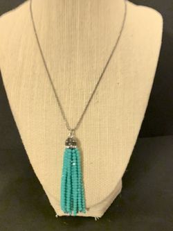 Beautiful gunmetal tone necklace with sparkly tassels pendant #52
