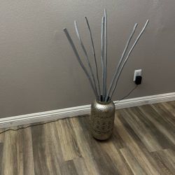 Silver Floor Flower Vase With Gray Wood Sticks