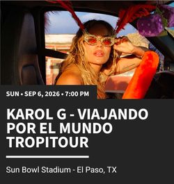 Karol G Viajando Por El Mundo Tropitour Ticket
