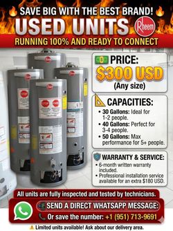 Water Heater Rheem 30 40 and 50 gallons