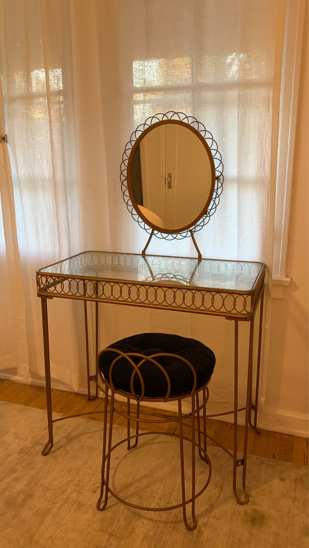 Gold vanity desk / glass vanity / small vanity table