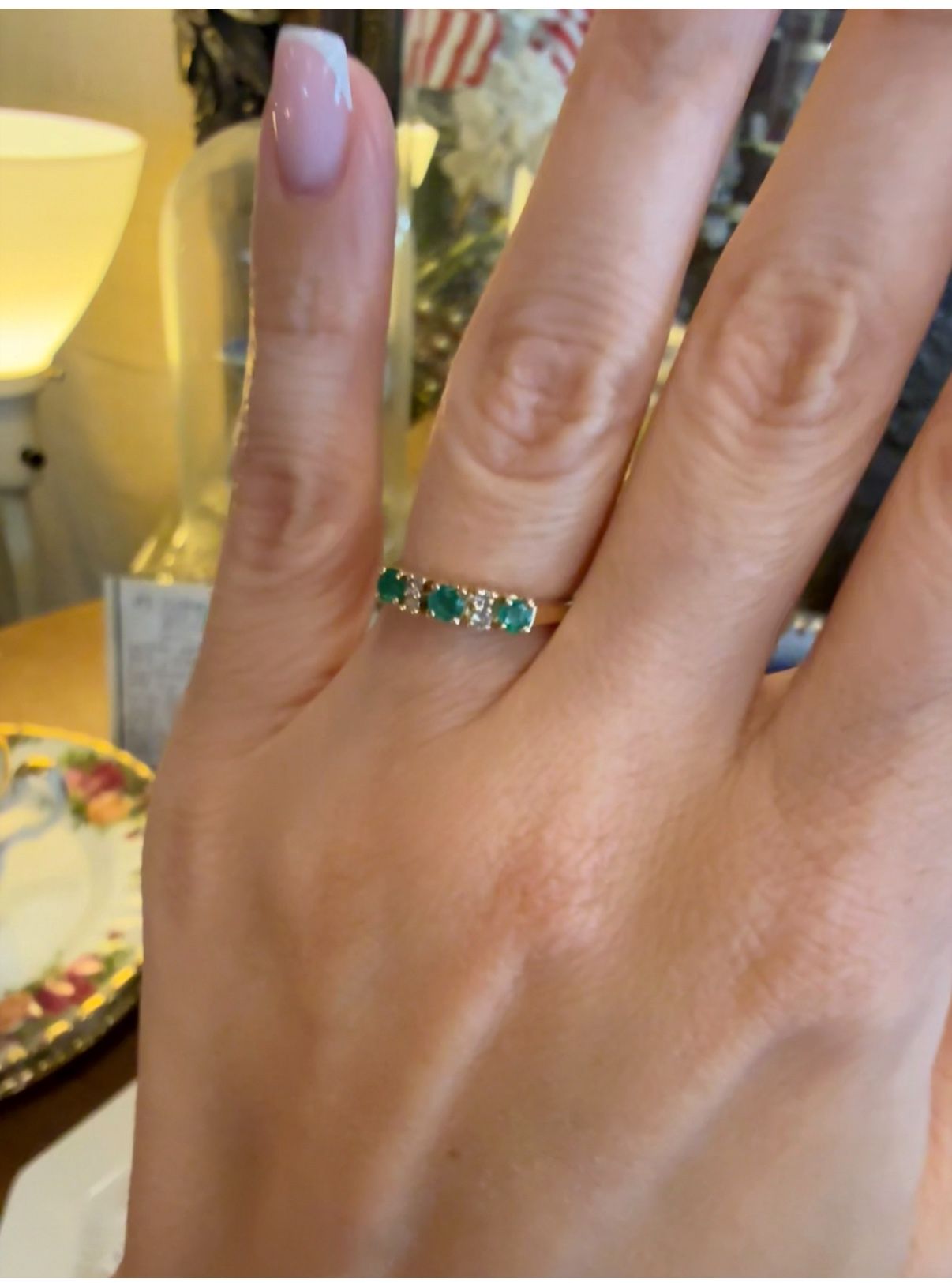 14K Gold Natural Emeralds And Diamonds Ring