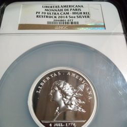 Libertas Americana Monnaie De Paris PF 70 Ultra Cameo 5oz Silver 