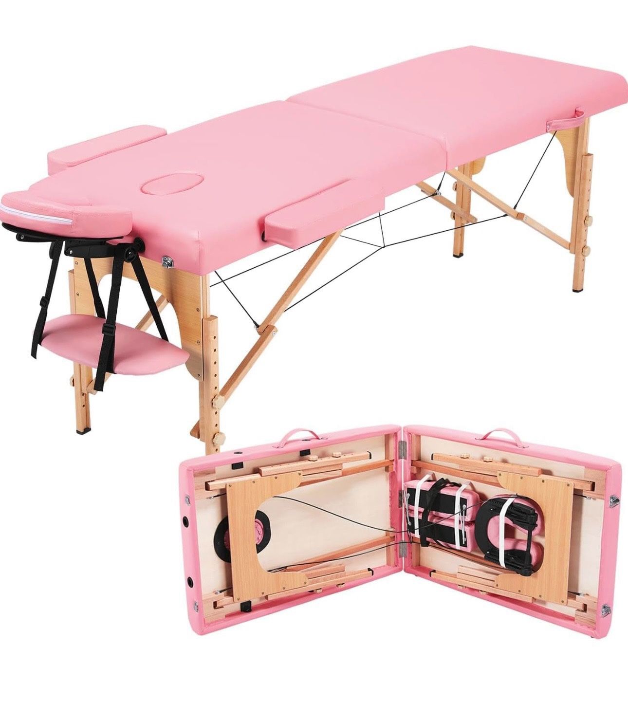 Massage Table Portable Lash Bed Spa Bed Massage Bed Foldable Spa Tables Adjustable 2 Fold with Non-Woven Bag 24 inch, Pink Size 24 inch widt