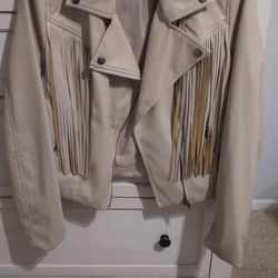 Womens Vegan Leather Jacket With Fringe Detail