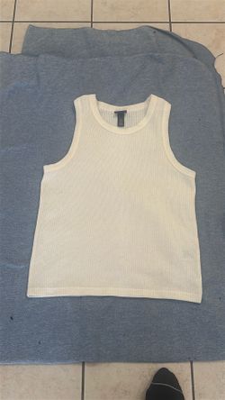 MENS H&M Cream Ribbed Slim Fit Tank Top Size M