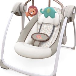 Like New Ingenuity Soothe 'n Delight 6-Speed Compact Portable Baby Swing with Music and Bar, Folds for Easy Travel - Cozy Kingdom