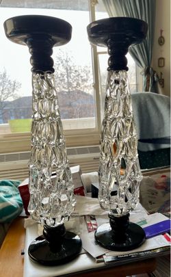 Pr Mid-Century Modern Glass Candlesticks 14