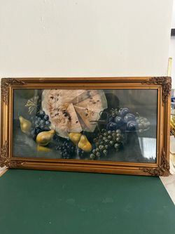 Vintage Still Life Fruit Painting in Ornate Gold Frame