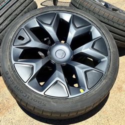 4x OEM 2026 Tesla Model X 22” Machina Wheels Black Rims Continental Tires 100% tread