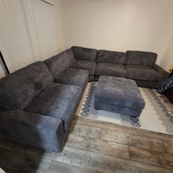New 127x127 Corduroy Sectional Couch With Ottoman / Free Delivery