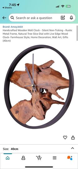 Handcrafted Silent Wood Wall Clock – Rustic Tree Slice, 40cm D9