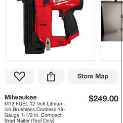 M12 FUEL 12-Volt Lithium-Ion Brushless Cordless 18-Gauge 1-1/2 in. Compact Brad Nailer (Tool Only)
