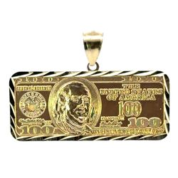 Men’s Woman’s 10k Yellow Gold 1.5” Inch Hundred Dollar Bill Pendant For Necklace GP3118070