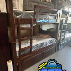 Triple Brown Bunk Bed With Mattress Trundle New Colchones