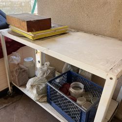 CB2 work table on wheels