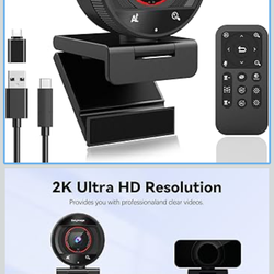 2K Webcam for pc with AI,Web Camera/8X Digital Zoom Computer Camera with USB 3.0/HDR/Dual Noise-Cancelling Mics，Zoom/Teams/Skype/Facetime/Meeting