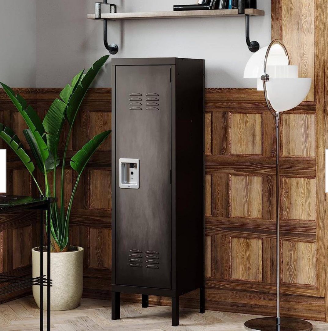 Mlezan Metal Storage Locker in 55 in. H x 15 in. W x 18 in. D, Single Door Clothing Storage Cabinet with Hanging Hooks