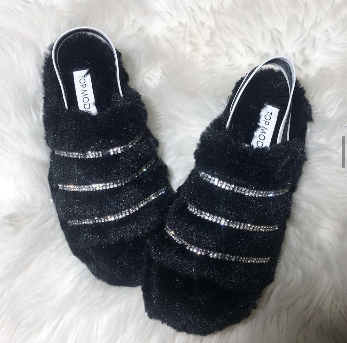 Black Rhinestone Slippers