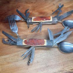 VTG (2) GC Co Made In Japan  11 Multitool Spoon, Knife, Fork Guttmann Cutlery