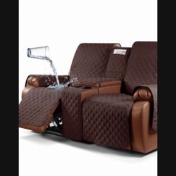 Ruaozz Waterproof Recliner Loveseat Cover with Console, Non-Slip Couch Cover Pet Cover for Double Recliner Split Sofa Cover with Elastic Straps for Ki
