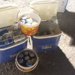 2 Coolers and Bin For Sale