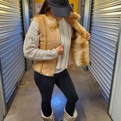 Vintage Camel Colored Suede And Faux Fur Vest