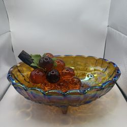 Vintage Glass Bowel Carnival Glass multicolor & 1  orange, amber glass, grape vine