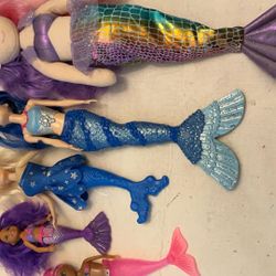 Mermaid 5 Dolls Soft And Plastic 16 ;14;10;7 Inch Like New