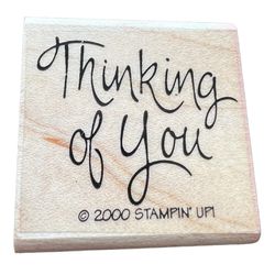 Stampin' Up! Thinking Of You Rubber Stamp 2001 Script Wood Mount #Ai30  This Stampin' Up! Thinking Of You Rubber Stamp 2001 Script Wood Mount #Ai30 is