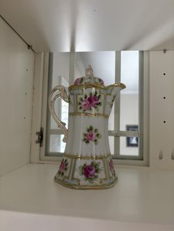 Antique Nippon Hand-Painted Floral Porcelain Coffee Pot w/ Gold Trim – Rare Collectible