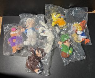 Set of seven vintage  collectible, breakfast pal promotional stuffed characters from General Mills